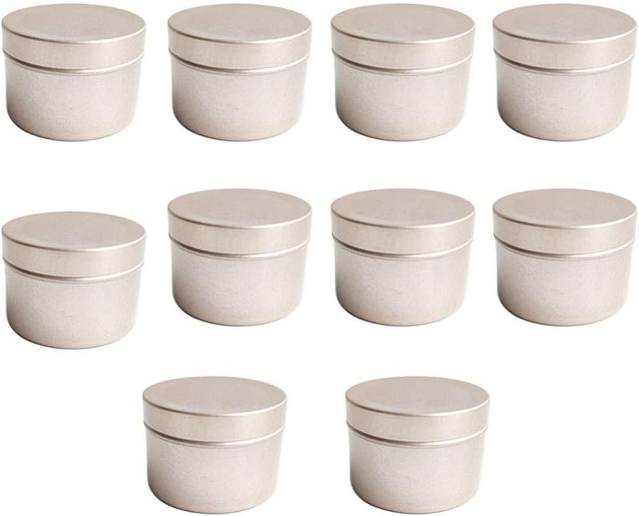 10 Pack 2 Oz Metal Round Tins Aluminum Tin Cans Containers 2 Ounce Tins Cans Tins Containers Round Tins Metal with Lids Aluminum Metal Containers Metal Tins Jars for Balm, Candy, Salve, Candles