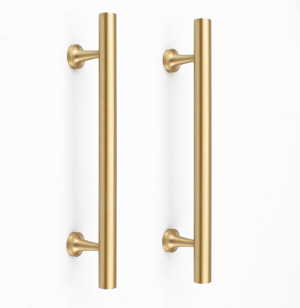 RZDEAL 5 Inch Kitchen Cabinet Handles Solid Brass Cabinet Pulls Round Bar Handles Brushed Gold Dresser Drawer Pulls Hardware 4 Pack