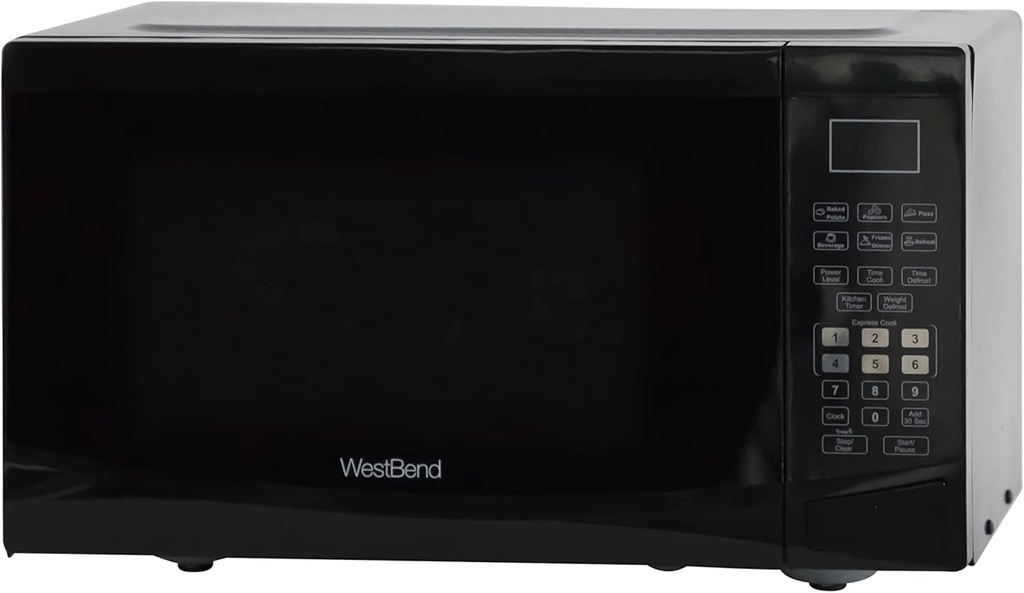 West Bend WBMW92B Microwave Oven 900-Watts Compact with 6 Pre Cooking Settings, Speed Defrost, Electronic Control Panel and Glass Turntable, Black
