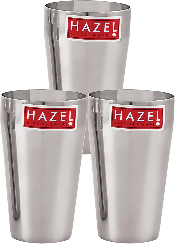 Hazel Stainless Steel Plain Traditional Jumbo Water Lassi Glass Set of 3, 750 ML Each