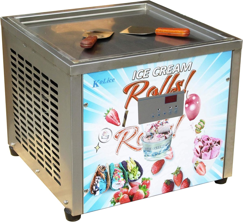 Kolice Commercial Countertop 18x18 inches Single Square Pan Fried Ice Cream Machine, Fry Ice Cream Roll Machine, Instant Roll Ice Cream Maker-AUTO DEFROST and PCB Smart AI Temp. Controller