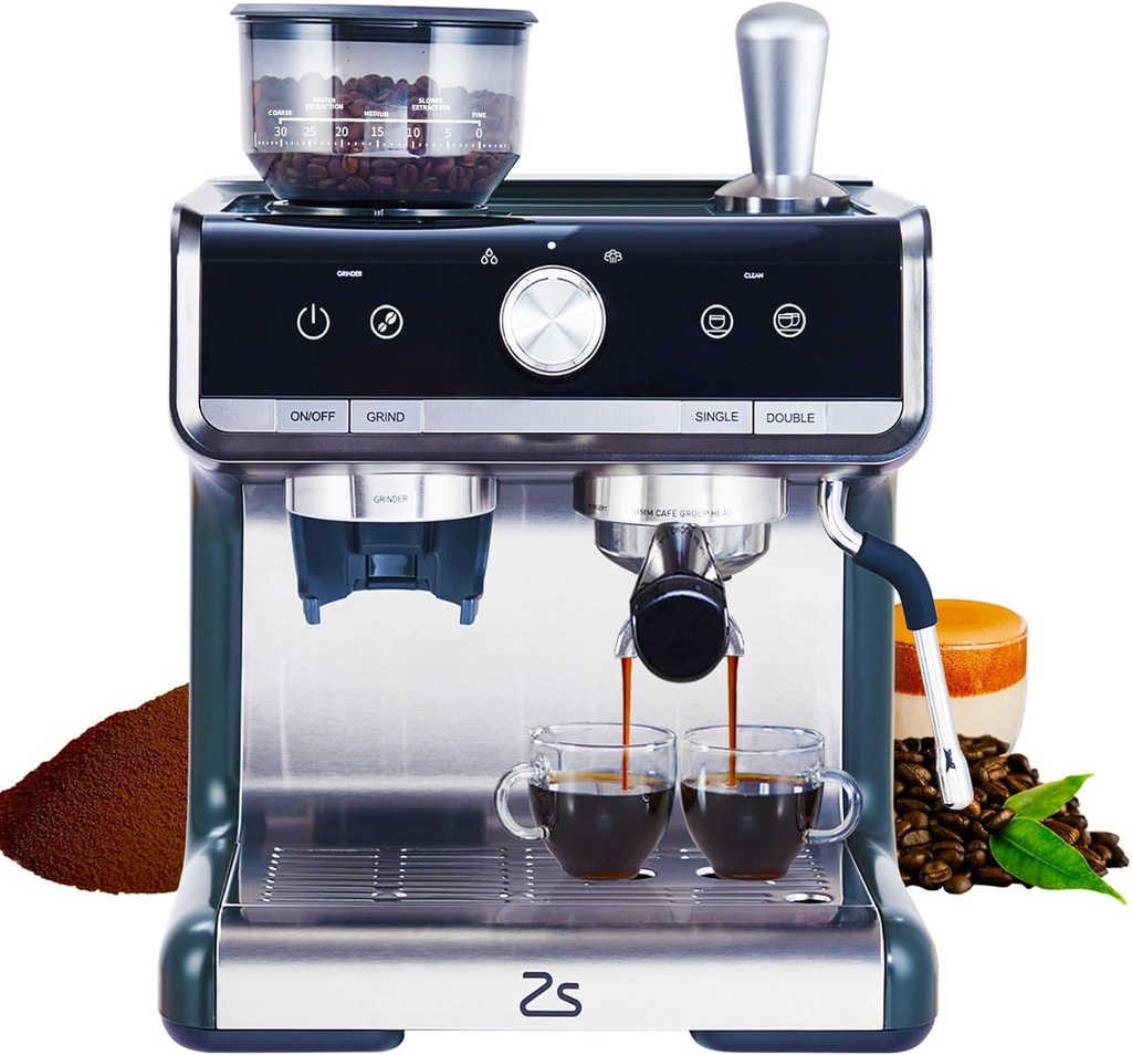 20 Bar Espresso Machine with Grinder, Semi-Automatic Espresso Coffee Maker with Milk Frother for Home Barista, Professional Coffee Machine for Cappuccinos or Lattes, Gift for Dad Mom Coffee Lover