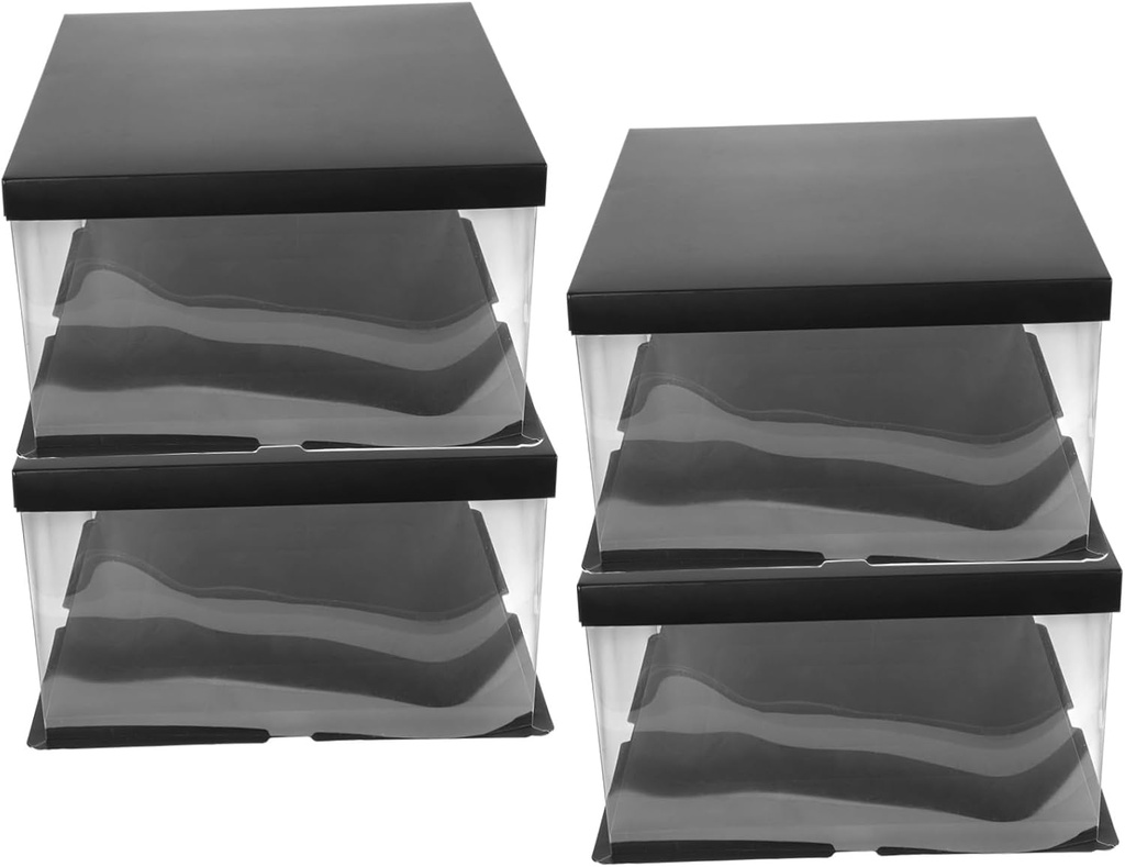 Cabilock 4Pcs Transparent Square Cake Boxes Portable Cake Container for Birthday Wedding Party Bakery Use Desserts