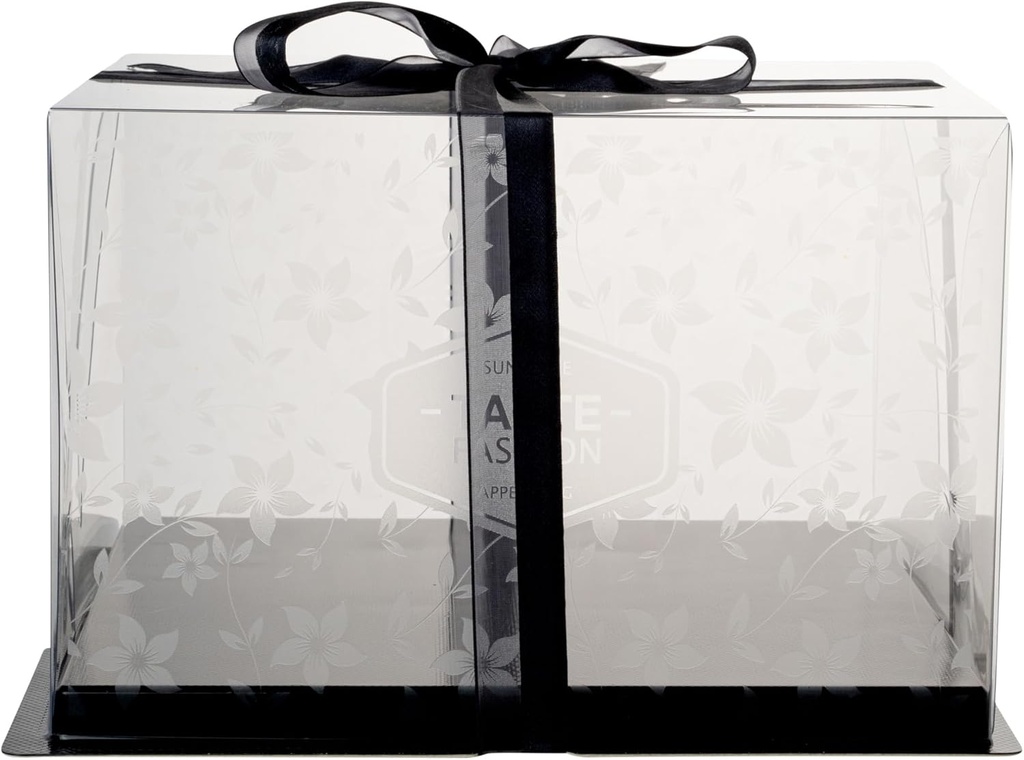 Restaurantware-10 Inch x 6.75 Inch Transparent Cake Boxes, 10 Black Ribbon Clear Cake Boxes - No Grease Base, Flower Garden Design, Clear Plastic Birthday Box, For Weddings Or Birthdays