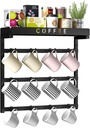 RCHYFEED Coffee Mug Holder Wall Mounted, Mug Rack Organizer for Home Kitchen Display and Collection, Metal Cup Holder Mug Tree with Adjustable 12 Hooks and Storage Shelf for Coffee Pods Sugar Bags