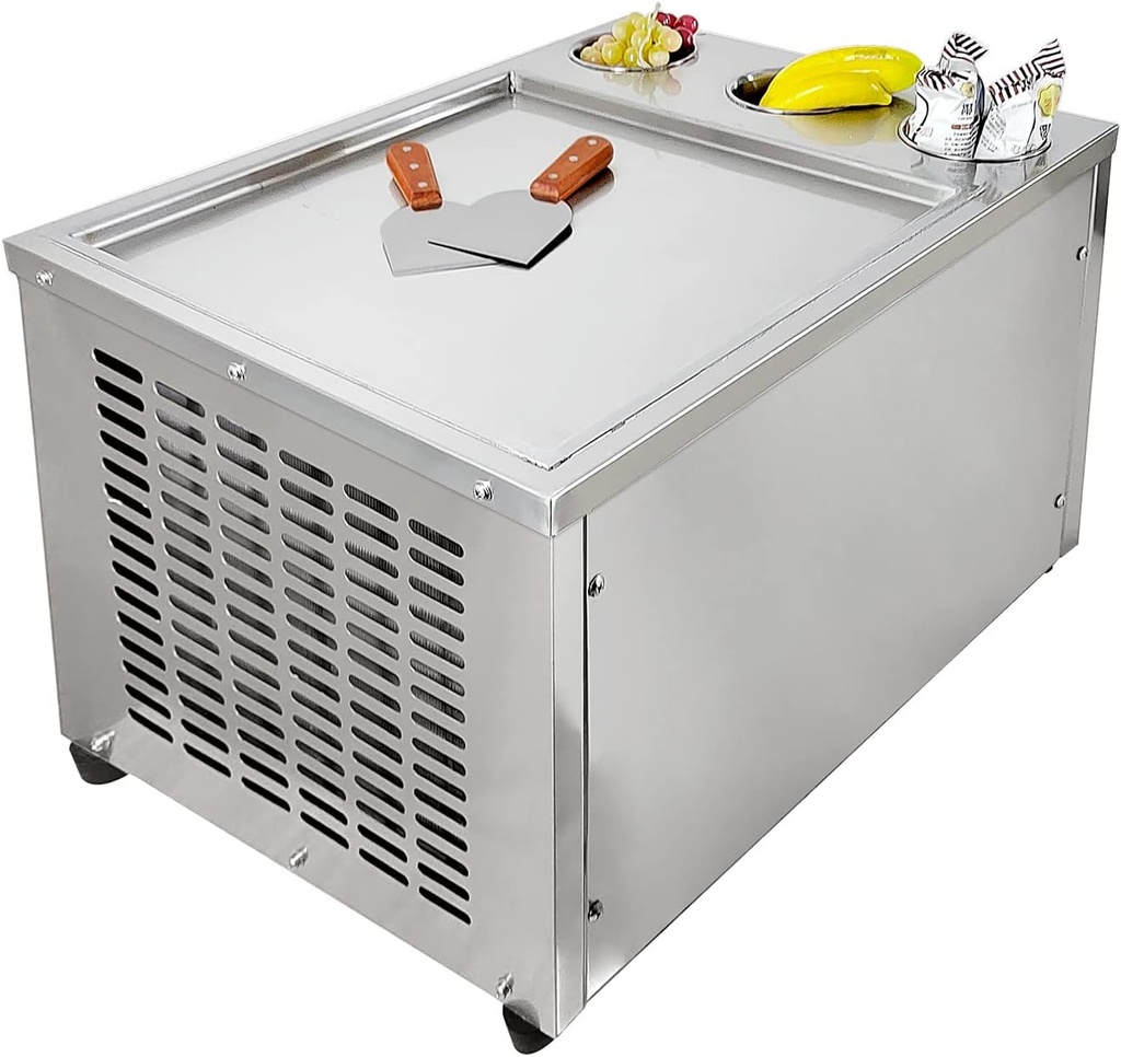 Kolice Table top commercial 45x45cm (18x18 inches) single square ice pan with 3 tanks roll ice cream machine, fried ice cream machine-AUTO DEFROST and PCB of smart AI temp. controller