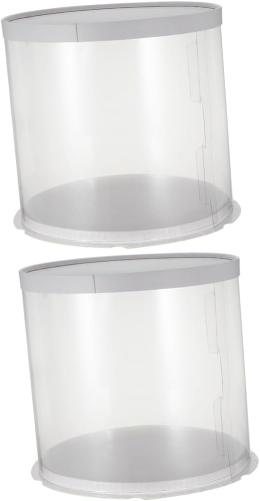 Baluue 2pcs Box Paperboard Pet Plastic Cake Box 8inch Round Wedding Cake Carrier Window Shop for Dessert Packaging (double-layer)