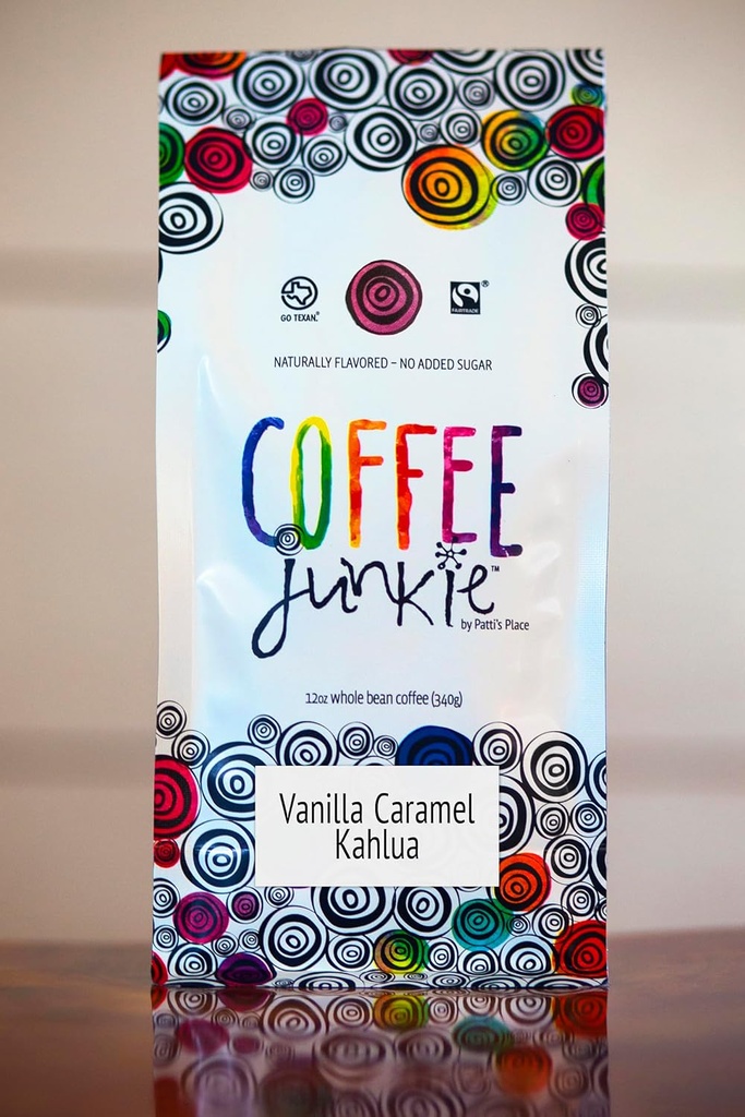 Coffee Junkie-Organic-Vanilla Caramel Kahlua-Whole Bean Coffee. CONTAINS NO ALCOHOL.
