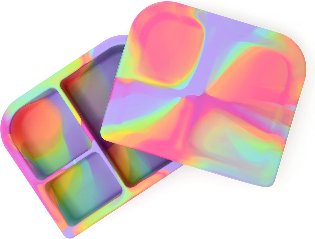 PrimaStella Unbreakable Silicone Lunch Box for Kids and Adults - Leak Proof Divided Bento Box (Rainbow Swirl)
