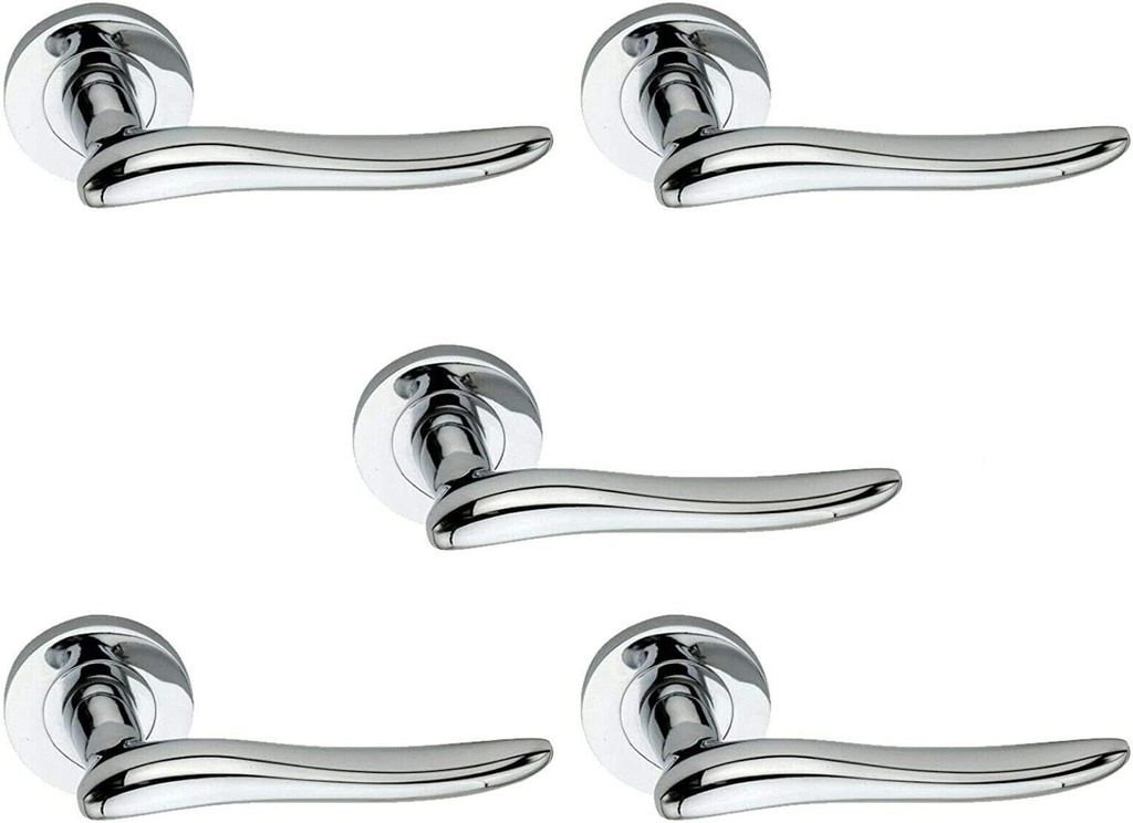 5 Sets of Door Handles 'Scarlet' Solid Zamac Lever on Rose - Polished Chrome