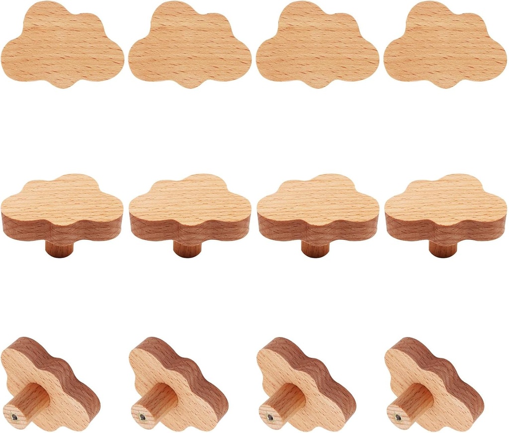 12pcs Wooden Cabinet Knobs, Cloud Shape Drawer Pulls Nursery Dresser Knobs Woodland Animals Wooden Knob for Crafts Handles for Furniture Cupboard Closet Door (Cloud)