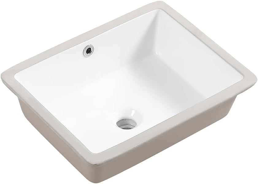 18in Undermount Bathroom Sink Rectangular, 18.1" x 13.8" Vessel Sink Rectrangle Undermount Bathroom Sink White Ceramic Lavatory Vanity Vessel Sink with Overflow
