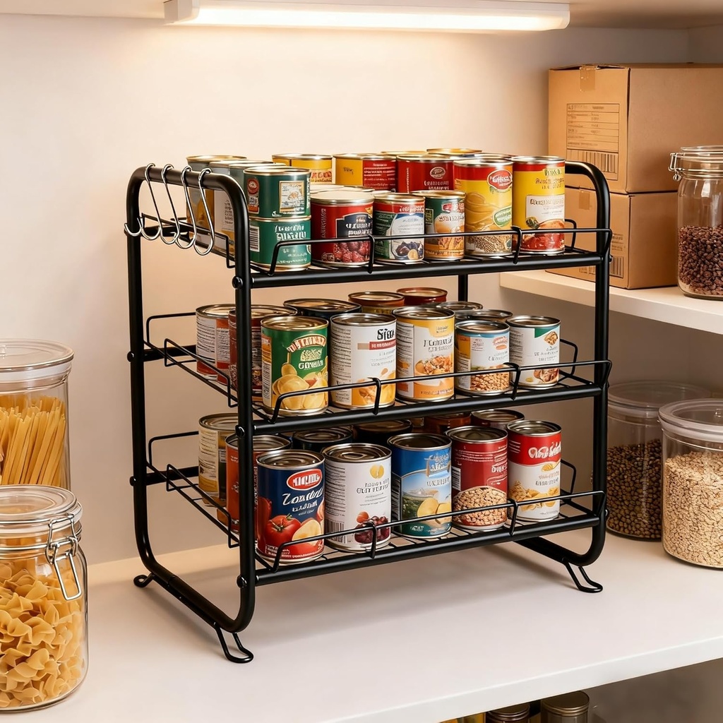 1pcs 3 Tier Can Rack Organizer, Cabinet Can Dispenser Storage Shelf - Heavy Duty Metal Wire Stackable Shelves for Pantry, Cabinet, Refrigerator Organization