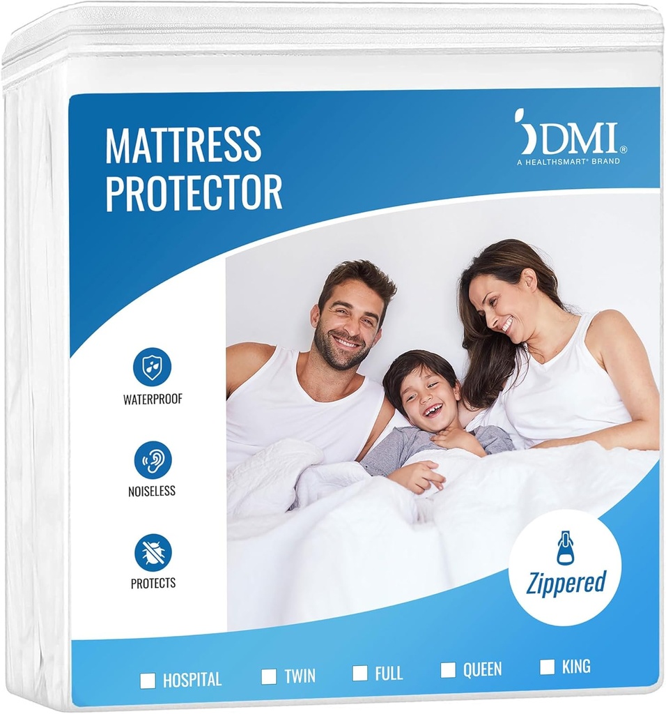 DMI Waterproof Mattress Protector and Mattress Cover, Soft, Encased Zippered Fit, Twin, Packaging may vary