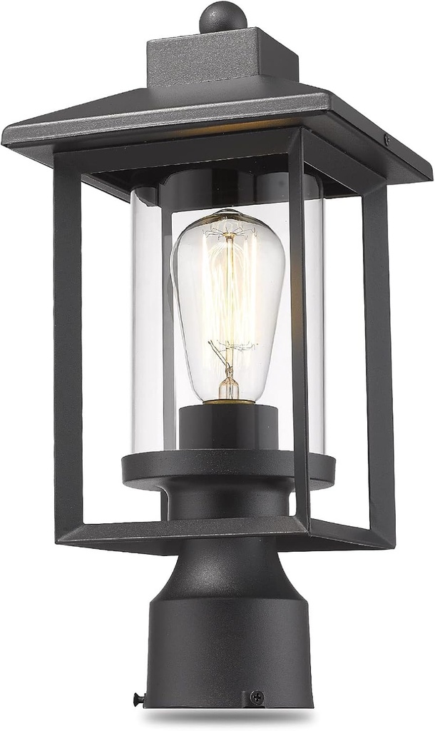 Outdoor Post Light, Exterior Post Lantern Lamps, Pathway Post Lighting Fixture, Post Lights Fixture in Black Finish with Clear Glass Shade for Garden, Backyard, Patio, Lawn, Driveway