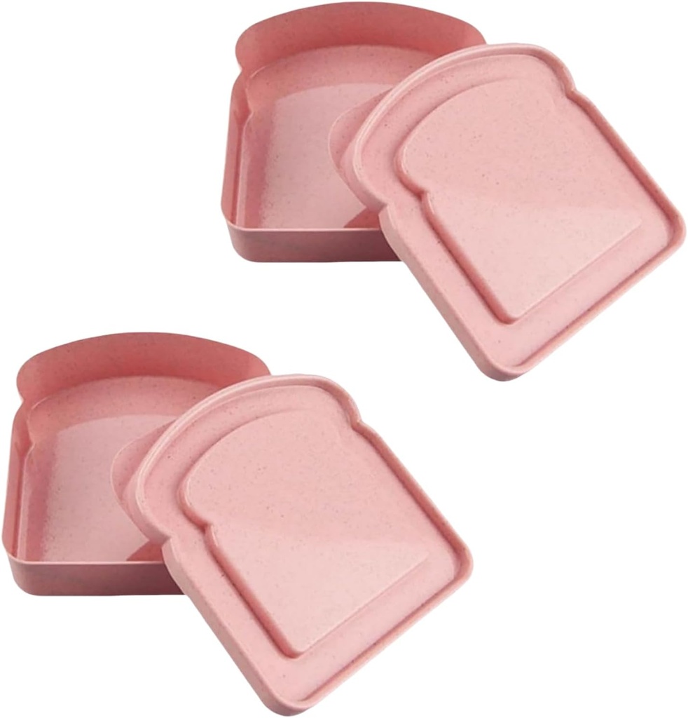 2Pcs Pink Sandwich Containers, Toast Shape Sandwich Box Food Storage Case Plastic Sandwich Keeper Bread Container for Family or Adults (5.12 * 4.84 * 1.46in)
