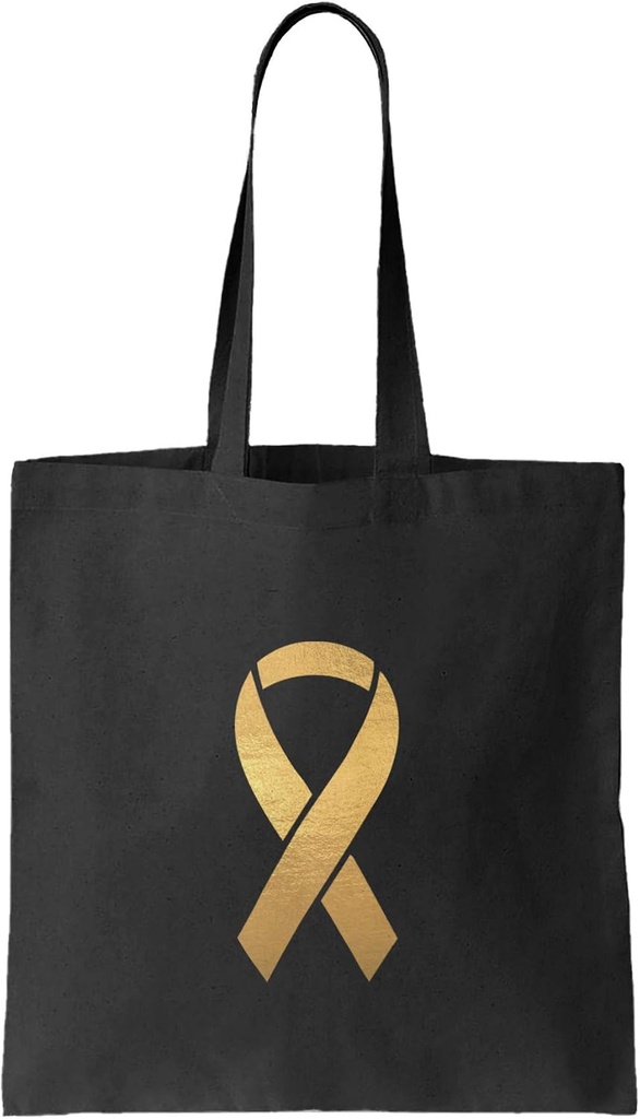 Gold Ribbon - Childhood Cancer Awareness Reusable Grocery Tote Bag (Black)