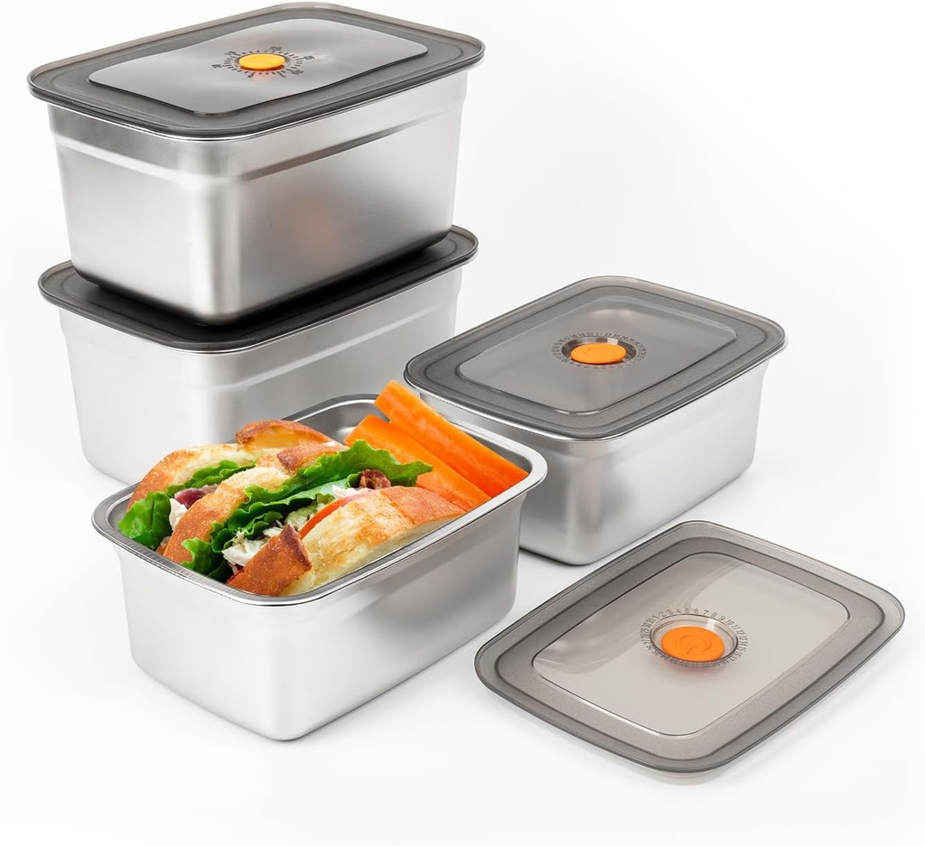 4 PCS(94oz+50oz) Stainless Steel Food Storage Containers With Lids Leak Proof & Airtight | Stainless steel freezer Containers,Airtight Bento Lunch Box,For Meal Prep,Fruit,Snack,Freezer