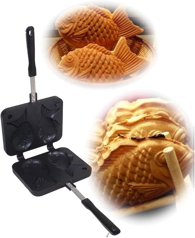 New Taiyaki Japanese Fish-Shaped Cake Waffle Pan Maker 2 Cast Korean Street Food