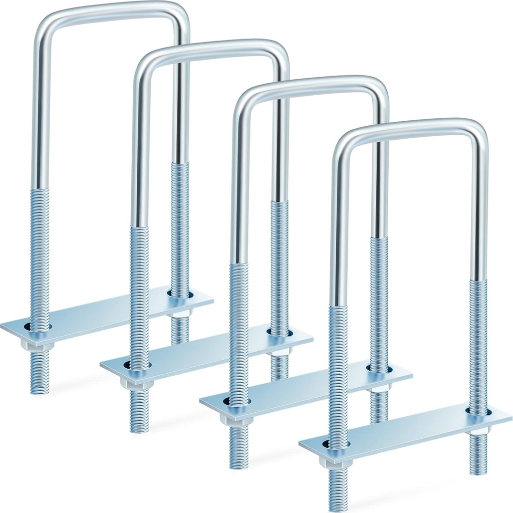 Dunzy 4 Pcs Square U Bolts Zinc Plated, Heavy Duty Carbon Steel U Bolt Industrial and Scientific Supplies for Boat Trailer Tube, Rectangular Wood and Metal Objects (3/8'' X 3'' X 7'')