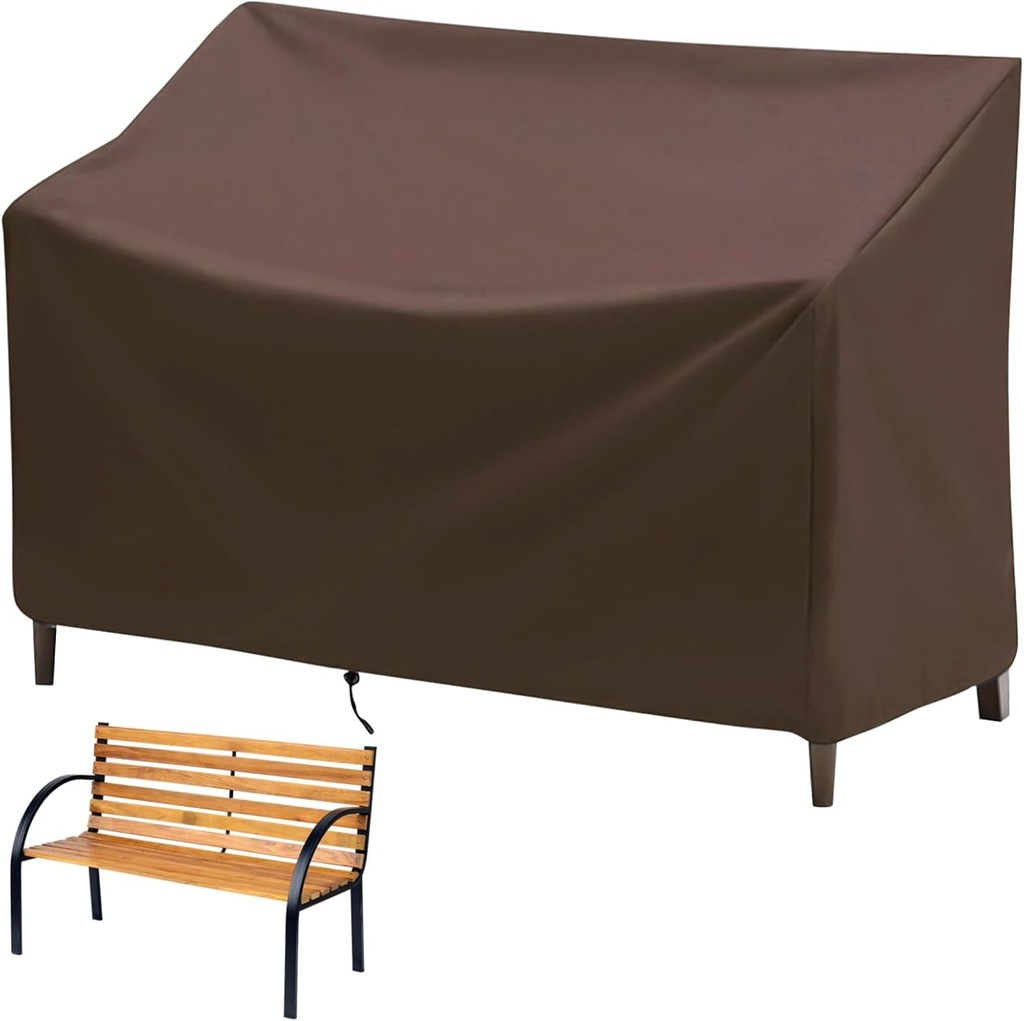 Heavy Duty 2-Seater Outdoor Bench Cover, 1080D Oxford Waterproof & Sun Resistant, All Weather Patio Furniture Cover with Air Vents & Windproof Straps, 53"L x 26"W x 35"H, Brown