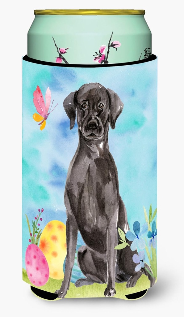 Caroline's Treasures BB9608TBC Black Labrador Easter Tall Boy Hugger Can Cooler Sleeve Hugger Machine Washable Drink Sleeve Hugger Collapsible Insulator Beverage Insulated Holder