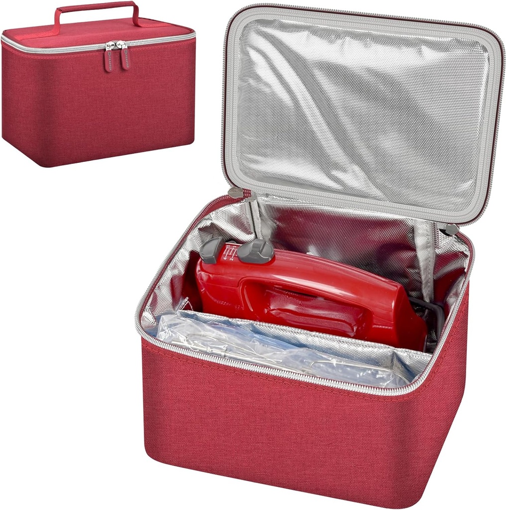 Digital Hand Mixer Carrying Bag for KitchenAid 5/6/ 7/9 Ultra Power Speed Hand Mixers, Portable Travel Storage Case Bag with Handle for Kitchen Aid Mixer Accessories (Box Only) (RED)