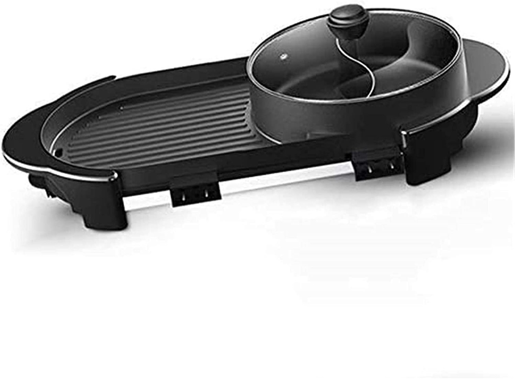 Indoor Korean Barbecue Grill Portable Electric Grill, BBQ Hot Pot Double Pot, One-Piece Electric Cooker, Electric Hot Pot Electric Barbecue Electric Baking Pan, Barbecue Grills (Size : Medium)