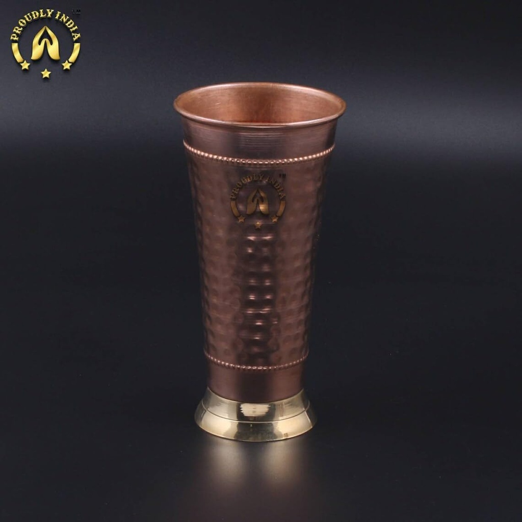 Copper Lassi Glass Tumblers with Brass Elevated Base Set of 2 (Set of 2)