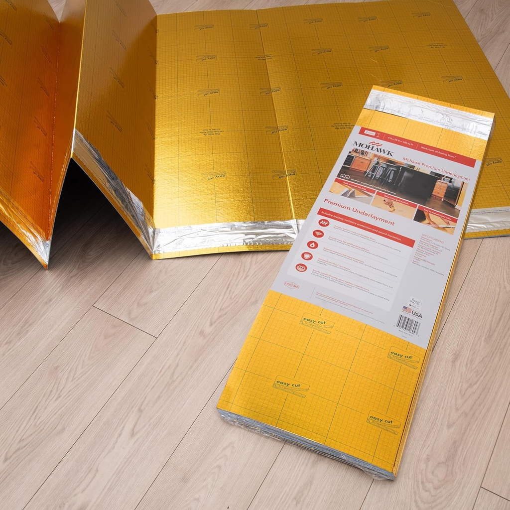 Mohawk Elite 100sqft Premium Flooring Underlayment, 2mm Thickness with pre-Taped Sides (4ft Wide x 25ft Length)