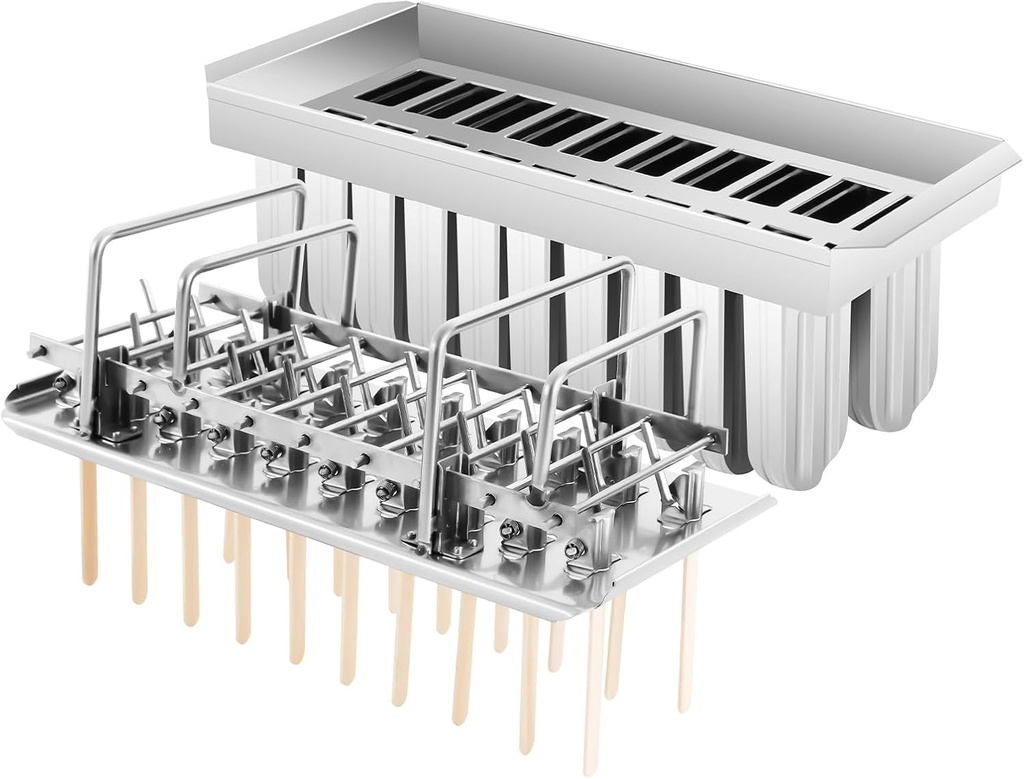 20 Pcs Stainless Steel Ice Cream Pop Molds, 85g Heavy Duty Commercial Round Head Double Slot Shape Ice Cream Mold Popsicles Maker with Brush&Sticks for Families, Restaurants (Round Head Double Groove)