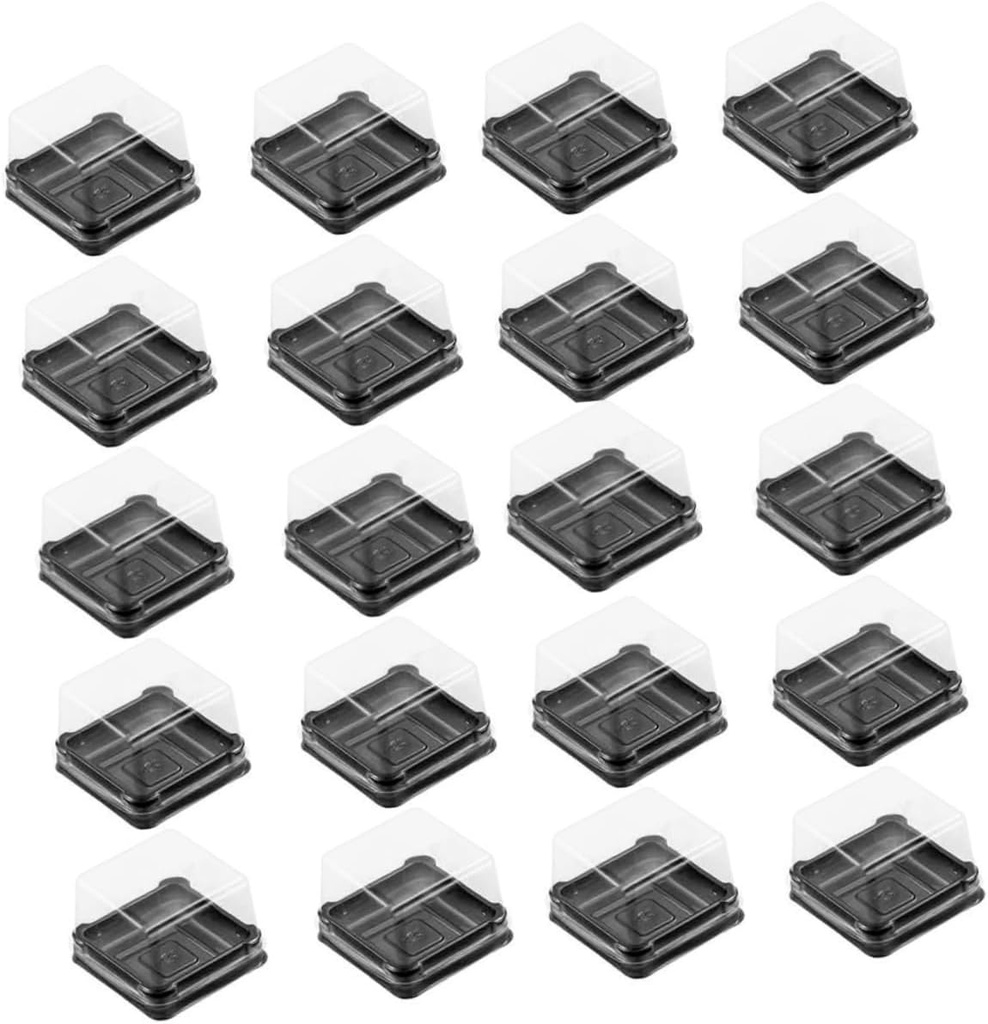 VICASKY 150 Pcs Small Cake Holder Dessert Storage Boxes with Tightly Sealed Lid for Egg Yolk Puff and Moon Cake Packaging Square Base Containers for Parties and Bakery Use