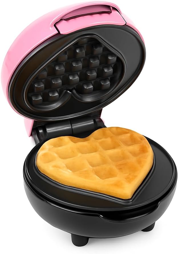 MyMini Heart Waffle Maker – Compact Nonstick Mini Waffle Iron for Heart-Shaped Waffles, Cookies, Paninis, Hash Browns & More – Portable Kitchen Appliance