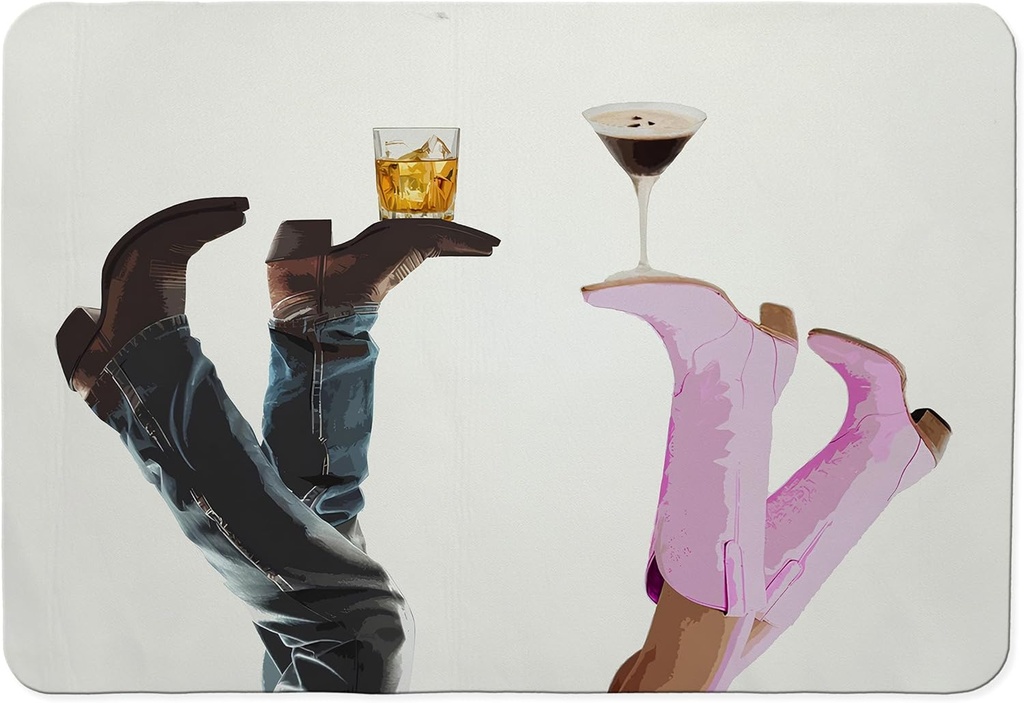 Western Cowboy Cowgirl Dish Drying Mat, Espresso Martini Gifts Coffee Bar Mat for Countertops, Whiskey Gifts Absorbent Dish Drying Mats for Kitchen Counter Coffee Maker, 16x24 Inch