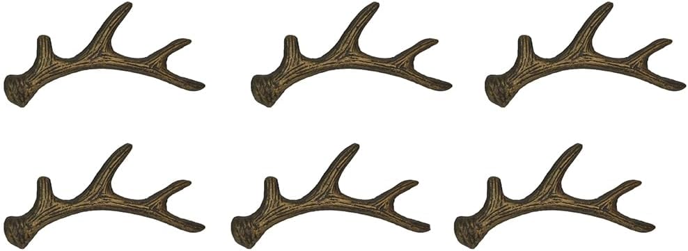 Zeckos Set of 6 Antique Bronze Finish Cast Iron Deer Antler Drawer Pulls – Perfect for Cabinets and Dressers, 6.25 Inches Long, Ideal for Western-Inspired Homes