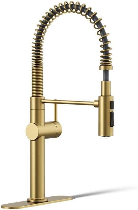 KOHLER 22973-2MB Crue High-Arc Kitchen Faucet with Pull Down Spring Spout, Professional Pre-Rinse Kitchen Faucet, Commercial Faucet, Vibrant Brushed Moderne Brass