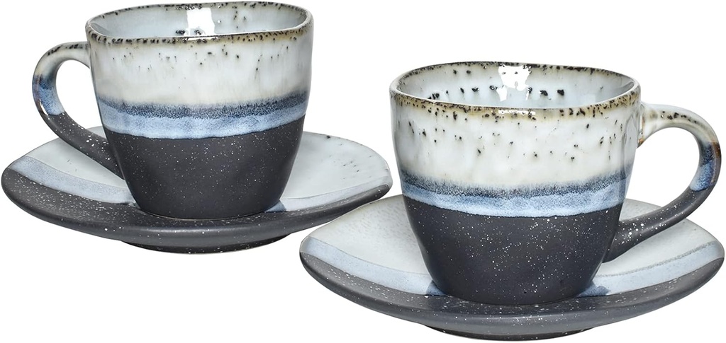 Bosmarlin Stoneware Coffee Cup Mug with Saucer Set of 2 for Latte, Cappuccino, Tea, Oz, Dishwasher and Microwave Safe (Black, 2)
