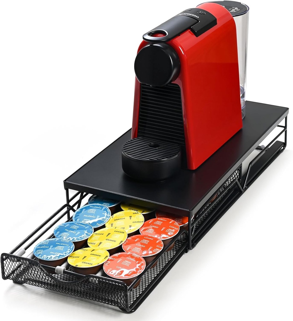 Coffee Pod Holder is Pull-Out and has an Adjustable Lever, K Cup Holder, Coffee Pod Organizer, Making It Easy to Store, Made of Black Metal