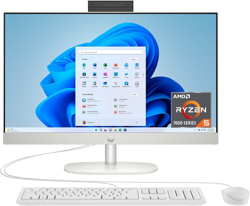 HP 24 inch All-in-One Desktop PC, FHD Display, AMD Ryzen 5 7520U, 8 GB RAM, 256 GB SSD, AMD Radeon Graphics, Windows 11 Home, 24-cr0002 (2024)