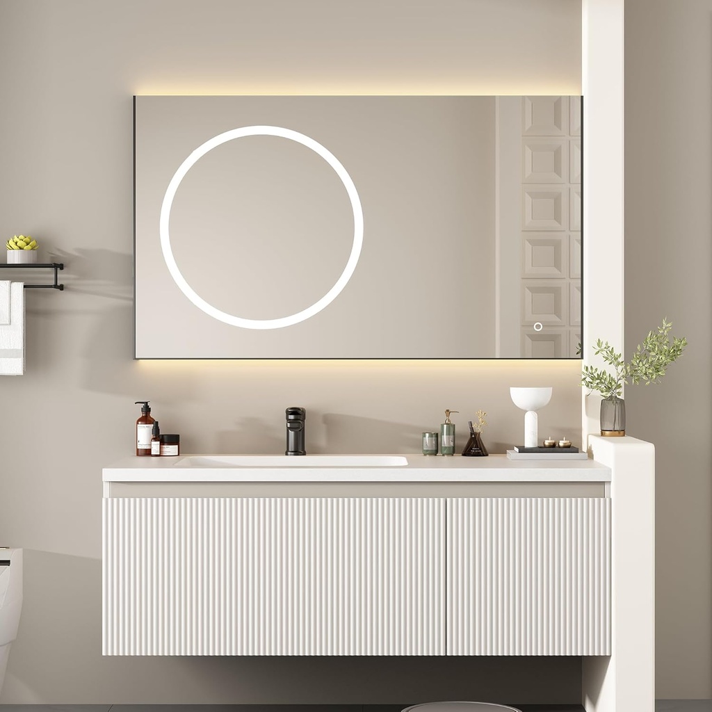 Bathroom Vanity with Sink, 48 inch Single Sink Bathroom Vanity with Mirror Defogger, Wall Mounted Floating Vanity Bathroom Storage
