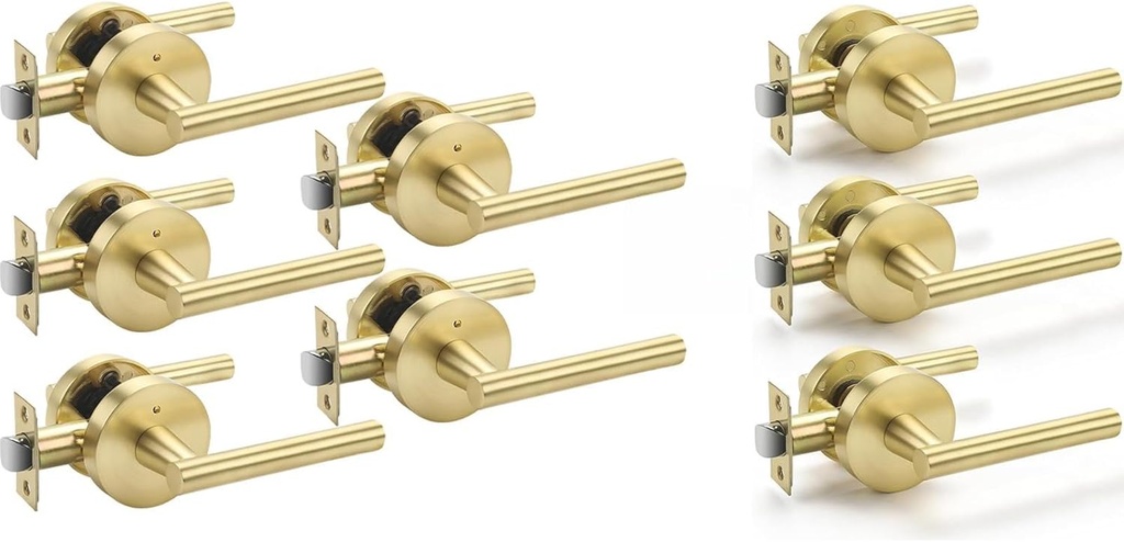 Haidms 5 Packs Gold Privacy Door Handle & 3 Packs Passage Door Handle, Brushed Gold Door Lever Interior