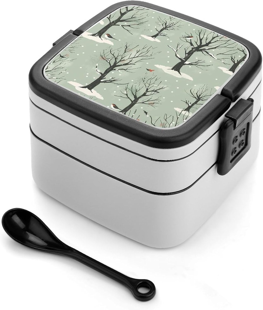 Bento Lunch Box for Women Lunch Containers for Adults Light Green Trees Double Layered Lunchbox Large Capacity Bento Box with Cutlery for Work Picnic Camping Travel