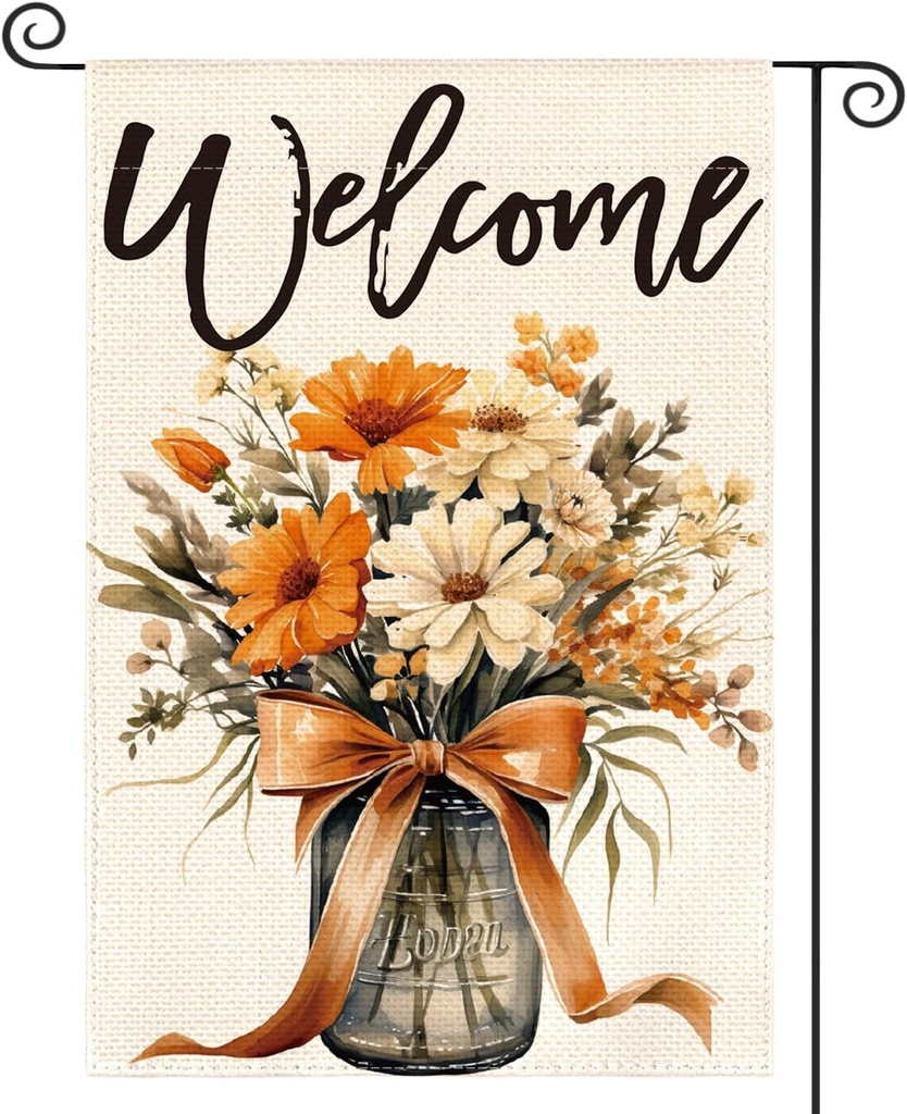 AVOIN colorlife Fall Flowers Garden Flag 12 x 18 Inch Double Sided Outside, Autumn Floral Mason Jar Seasonal Welcome Yard Outdoor Flag