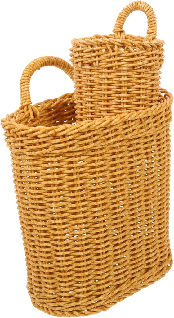 Luxshiny 2pcs Rattan Woven Storage Basket Fruit Vegetable Storage Boho Kitchen Decor Hanging Basket Imitation Rattan