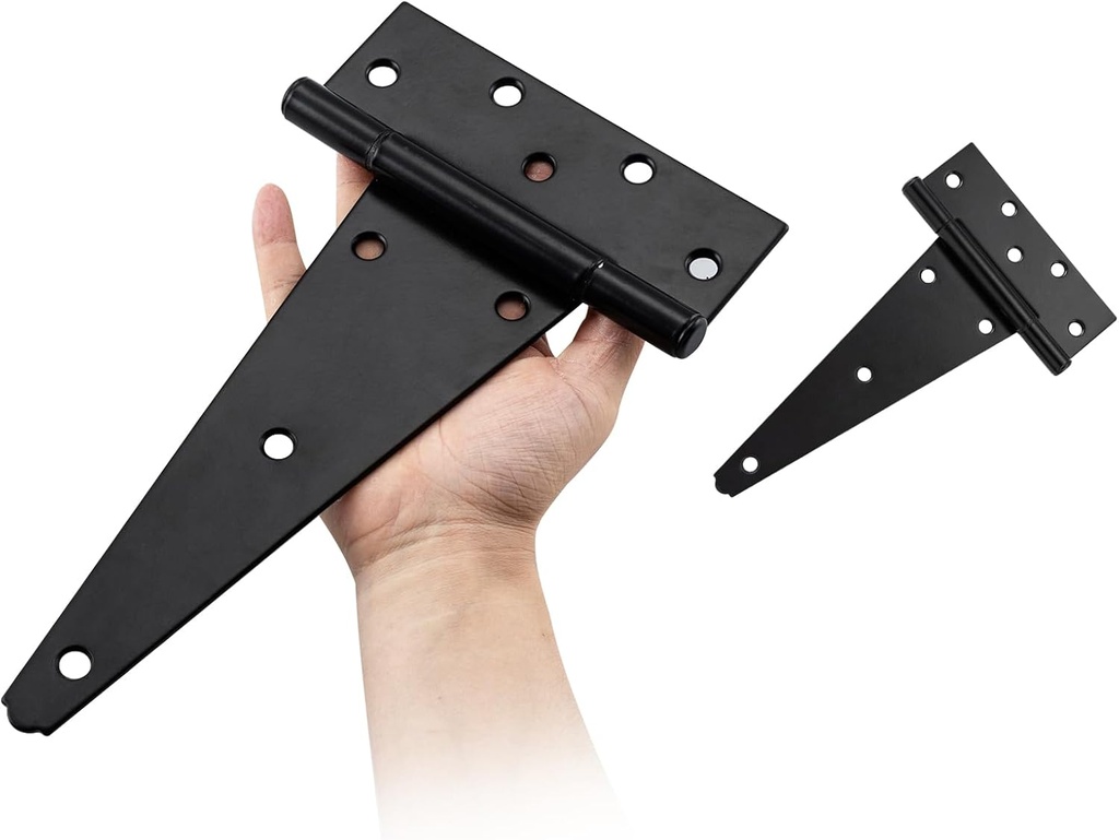 HOME MASTER HARDWARE 10 Inch T-Strap Heavy Duty Black Hinges for Outdoor Barns and Wooden Fences, 2Pack with Screws