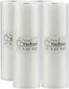FoodVacBags 11" x 50' Vacuum Sealer Roll, Make Custom-Sized Bags, BPA-Free, Multi-Layer Construction Vacuum Sealer Bags, Four Rolls