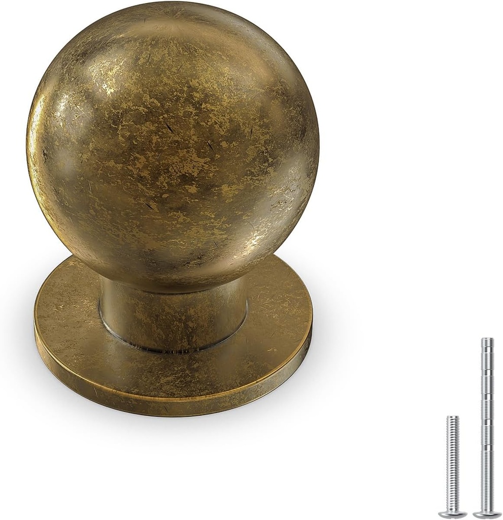 homdiy 10 Pack 1 Inch Antique Brass Cabinet Knobs Round Vintage Kitchen Bathroom Dresser Drawer Cabinet Knobs Hardware, Single Hole