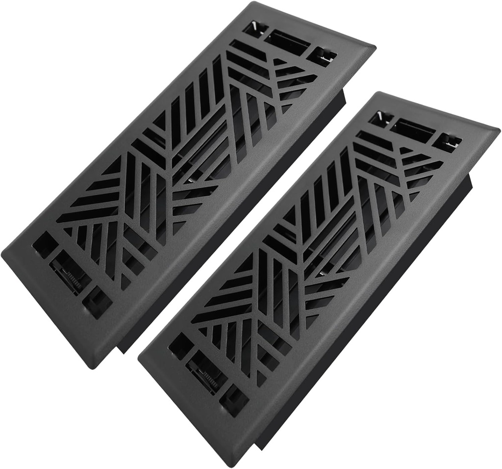 4x10 Inches 2 Pack Heavy Duty Walkable Floor Register Easy Adjust Air Supply Lever Floor Vents - Brooklyn Design - Vent Cover for Home Floor - Matte Black