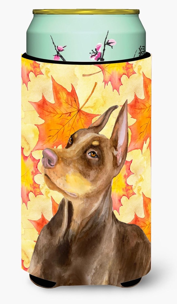 Caroline's Treasures BB9970TBC Doberman Pinscher Fall Tall Boy Hugger, Yellow Can Cooler Sleeve Hugger Machine Washable Drink Sleeve Hugger Collapsible Insulator Beverage Insulated Holder