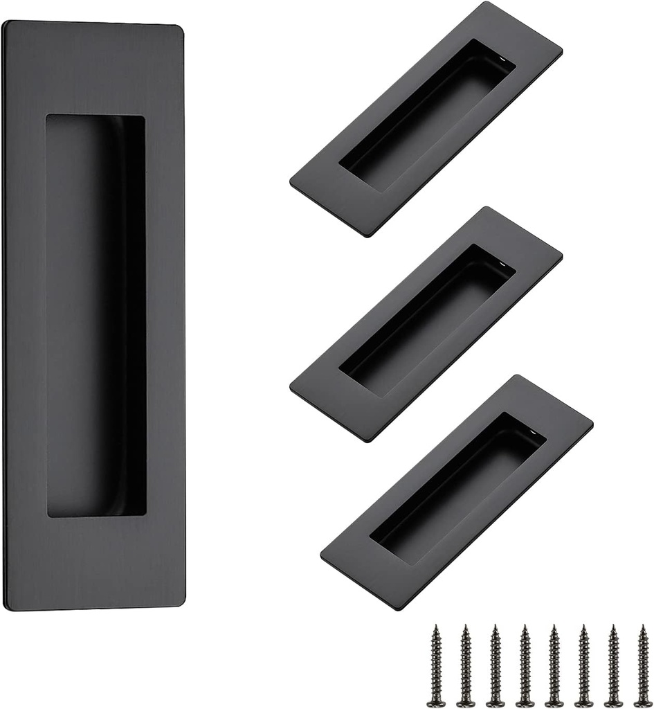 Ravinte 4 Pack Black Sliding Closet Door Handles Black Flush Pulls 4.72in Length Recessed Finger Pulls for Sliding Barn Door Sqaure Cabinet Pulls Stainless Steel